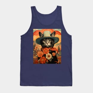 Retro Vintage Cowboy Kitty Cat - Whiskered Wild West Adventure Tank Top